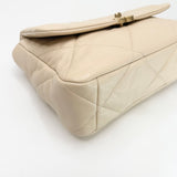CHANEL LARGE 19 IN CREAM LAMBSKIN LEA & TRI TONE HW