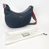 GUCCI BLK CANVAS & WEB STRAP SADDLE CROSSBODY 