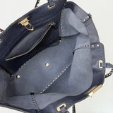 VALENTINO ROCKSTUD TRAPEZE MED NAVY PEBBLED CLAF LEA TWO WAY TOTE