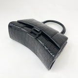 BALENCIAGA XS HOURGLASS IN BLK EMBOSSED LEA & MATTE BLK HW