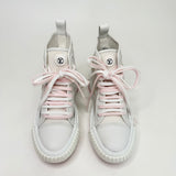 LOUIS VUITTON SQUAD PEARL PINK IRRIDESCENT MONO SNEAKERS sz 38