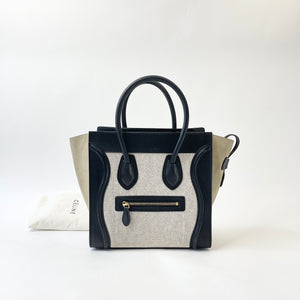 CELINE MICRO LUGGAGE IN TRI COLOR BLK CLF LEA GREEN SUEDE & CANVAS
