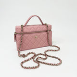 CHANEL SLIM VANITY TOP HANDLE W CHAIN IN PINK CAVIAR LEA & LIGHT GHW