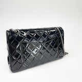 CHANEL 227 REISSUE BLK PATENT & RUTHENIUM HE DOUBLE FLAP BAG