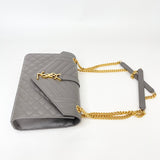 SAINT LAURENT ENVELOPE BAG IN FOG GREY QUILTED MATELASSE LMSKN LEA & GHW
