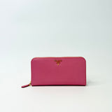 PRADA PINK SAFFIANO LEA LARGE ZIP WALLET
