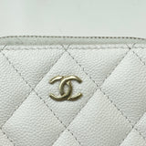 CHANEL CLASSIC ZIP COIN/ CARD CASE IN WHT CAV LEA & GHW