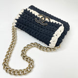 * RARE* CHANEL FANCY CROCHET BLK/ CRM QUILTED FLAP SHOULDER BAG