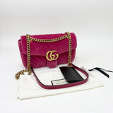 GUCCI MEDIUM MARMONT FLAP BAG IN FUCHSIA VELVET & GHW - BLuxe Boutique