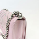 CHANEL BOY IN LIGHT PINK & IRIDESCENT METALLIC CHEVRON CALFSKIN LEA & SHW - BLuxe Boutique