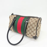 GUCCI BRN LEA & GG CAVAS BOSTON SHOULDER TOTE
