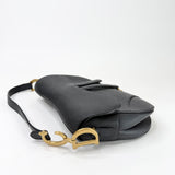 CHRISTIAN DIOR MEDIUM BLK PEBBLED LEA SADDLE W STRAP