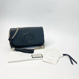 GUCCI SOHO BLK LEATHER FLAP CROSSBODY BAG