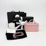 CHANEL SLIM VANITY TOP HANDLE W CHAIN IN PINK CAVIAR LEA & LIGHT GHW
