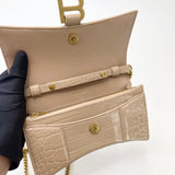 BALENCIAGA BEIGE CROC EMBOSSED LEA HOURGLASS WOC
