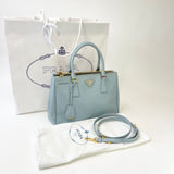 PRADA DOUBLE ZIP GALLERIA TOTE IN LT BLUE SAFFIANO LEA & GHW