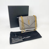 SAINT LAURENT ENVELOPE BAG IN FOG GREY QUILTED MATELASSE LMSKN LEA & GHW