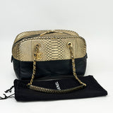 CHANEL IRRIDESCENT GOLD PYTHON & BLK CALF LEA BOWLER BAG