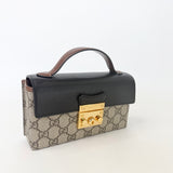 GUCCI SUPREME CANVAS & BLK LEA PADLOCK MINI TOP HANDLE CROSSBODY