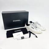 CHANEL WHITE LEATHER LOGO LACE SNEAKERS sz 34