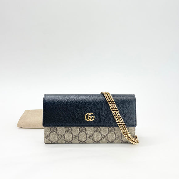 GUCCI MARMONT BLK & SUPREME CHAIN WALLET