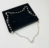 CHANEL CC 5 LOGO CRYSTAL & PEARL LONG NECKLACE