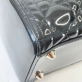 CHRISTIAN DIOR LADY DIOR LARGE IN BLK PAT LEA & SHW