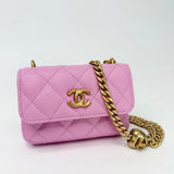CHANEL SWEETHEART CRUSH MICRO FLAP IN PINK CAVIAR LEA AND BRUSHED GOLD HW
