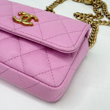 CHANEL SWEETHEART CRUSH MICRO FLAP IN PINK CAVIAR LEA AND BRUSHED GOLD HW
