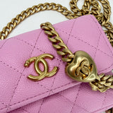 CHANEL SWEETHEART CRUSH MICRO FLAP IN PINK CAVIAR LEA AND BRUSHED GOLD HW