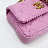 CHANEL SWEETHEART CRUSH MICRO FLAP IN PINK CAVIAR LEA AND BRUSHED GOLD HW