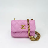 CHANEL SWEETHEART CRUSH MICRO FLAP IN PINK CAVIAR LEA AND BRUSHED GOLD HW