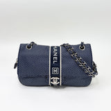 CHANEL SPORT LIGNE FLAP IN NAVY & WHT CANVAS & SILVER HW