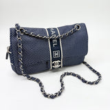 CHANEL SPORT LIGNE FLAP IN NAVY & WHT CANVAS & SILVER HW