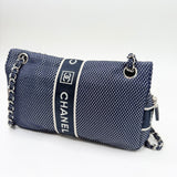 CHANEL SPORT LIGNE FLAP IN NAVY & WHT CANVAS & SILVER HW