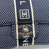 CHANEL SPORT LIGNE FLAP IN NAVY & WHT CANVAS & SILVER HW