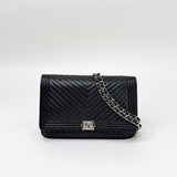 CHANEL BOY WOC IN BLK CHEVRON LAMBSKIN LEA &amp; SILVER HW
