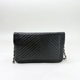 CHANEL BOY WOC IN BLK CHEVRON LAMBSKIN LEA &amp; SILVER HW