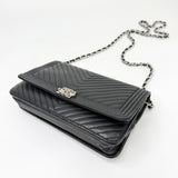 CHANEL BOY WOC IN BLK CHEVRON LAMBSKIN LEA &amp; SILVER HW