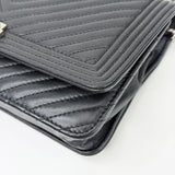 CHANEL BOY WOC IN BLK CHEVRON LAMBSKIN LEA &amp; SILVER HW
