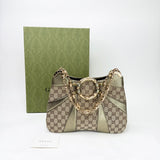 GUCCI x TOM FORD BAMBOO CHAIN METALLIC GRN LEA & GG CANVAS SHOULDER BAG