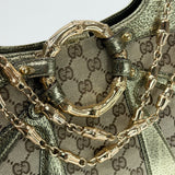 GUCCI x TOM FORD BAMBOO CHAIN METALLIC GRN LEA & GG CANVAS SHOULDER BAG