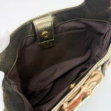 GUCCI x TOM FORD BAMBOO CHAIN METALLIC GRN LEA & GG CANVAS SHOULDER BAG