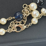 CHANEL FAUX PEARL & BLUE CRYSTAL PENDANT NECKLACE