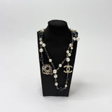 CHANEL FAUX PEARL & BLUE CRYSTAL PENDANT NECKLACE