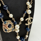 CHANEL FAUX PEARL & BLUE CRYSTAL PENDANT NECKLACE