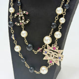 CHANEL FAUX PEARL &amp; MULTI COL CRYSTAL PENDANT NECKLACE