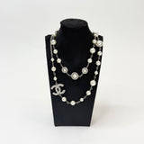 CHANEL FAUX PEARL & CRYSTAL NECKLACE IN SILVER TONE