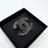 CHANEL BLK &amp; NAVY CRYSTAL RUTHENIUM BROOCH