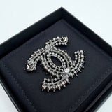 CHANEL BLK &amp; NAVY CRYSTAL RUTHENIUM BROOCH